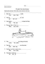 English Worksheet: Rhyming words-Finish the sentence