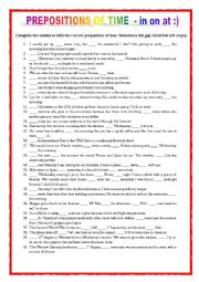 English Worksheet: Prepositions of time 