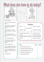 English Worksheet: WHAT DOES SHE HAVE TO DO?  DAILY ROUTINE