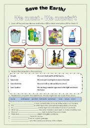English Worksheet: SAVE THE EARTH!!! MUST AND MUST NOT
