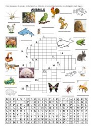 English Worksheet: animals - crossword and letterbox