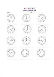 English Worksheet: Reading an Analog clock