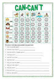 English Worksheet: CAN OR CANT