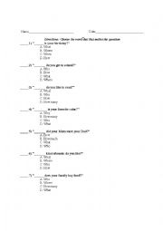 English Worksheet: 4 pages.   Who, What, Where  and  How many  How often   KEY