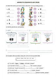 English Worksheet: asking for permission with can and verbs