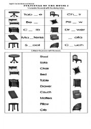 English Worksheet: furniture and thing of the house