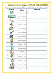 English Worksheet: defining relative clauses - give definitions