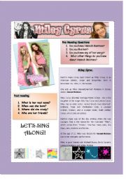 English Worksheet: Hannah Montana Reading Comprehension