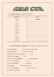 English Worksheet: 4 exercises, 2 pages, key included, about nouns, verbs,  adjectives and prepositions