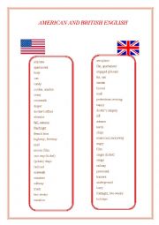 English Worksheet: American and British English words