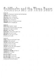 English Worksheet: Goldilocks and the Three Bears drama script