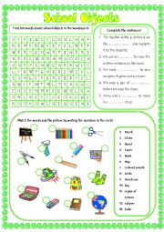 English Worksheet: School Objects