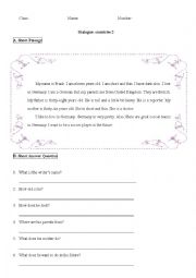 English Worksheet: reading -- country 2(dialogue )