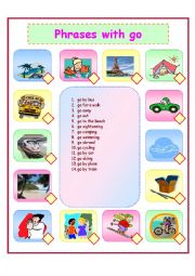 English Worksheet: phrases with go