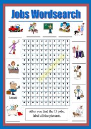 English Worksheet: Jobs Wordsearch