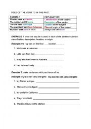 English Worksheet: uses of to be in the past