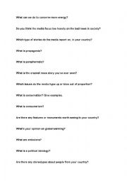 English Worksheet: environment and media discussion questions