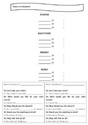 Restaurant Worksheet