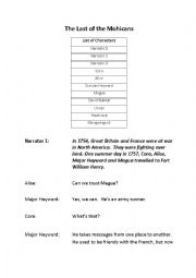 English Worksheet: Last of the Mohicans - Play  (part 1)