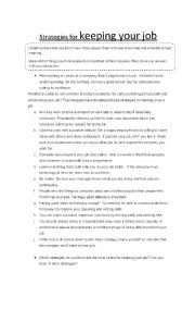 English Worksheet: Strategies for keeping your job - Curriculum Vitae