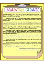 English Worksheet: MAHATMA GHANDI - BRIEF BIOGRAPHY