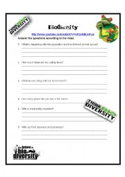 English Worksheet: Video Activity - Biodiversity