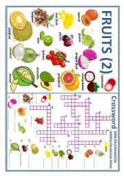 English Worksheet: Fruits 2 (Crossword) For Young Learners