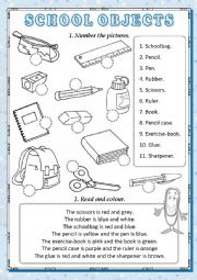 English Worksheet: School objects 