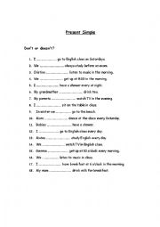 English Worksheet: Present simple negatives