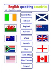 English Worksheet: English Speaking Countries - join a flag to its country