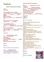 English Worksheet: Working with verb tenses, adjectives and error correction : Song - Payphone (Maroon 5) - with B&W copy and answer sheet