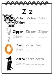 English Worksheet: Alphabet Writing Worksheet Z