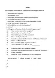 English Worksheet: Amelia - Film based on Amelia Earharts biography - Worksheet
