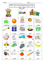 English Worksheet: Phonics - fill in the missing initial sound