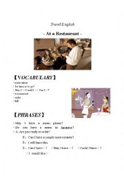 English Worksheet: Travel English- At a Restaurant-