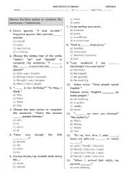 English Worksheet: Test 8th grade Multiple choice