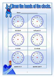 English Worksheet: Draw the hands of the clocks