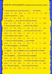 English Worksheet: Verbs followed by prepositions - 1/2