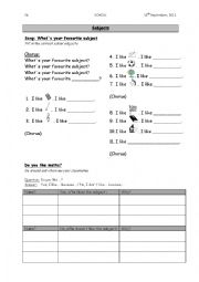 English Worksheet: School Subject Song