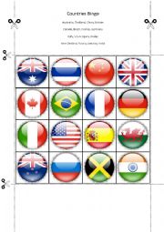 English Worksheet: Countries Bingo