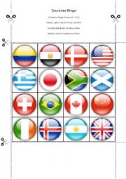 English Worksheet: Countries Bingo Part Two