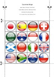 English Worksheet: Countries Bingo Part Three