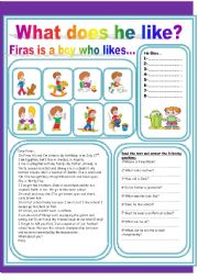 English Worksheet: What does he like?