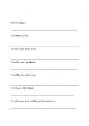 English Worksheet: Making sentences with possessive pronouns