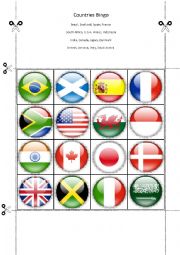 English Worksheet: Countries Bingo Part Four
