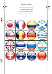 English Worksheet: Countries Bingo Part Five