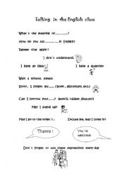 English Worksheet: Tlaking in the English class