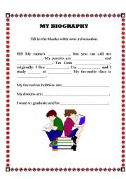 English Worksheet: My Biography