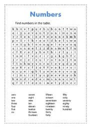 English Worksheet: numbers wordsearch
