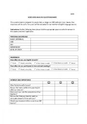 English Worksheet: Needs Analysis